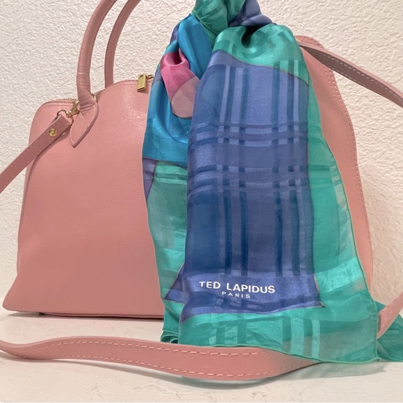 Borse in Pelle 🌸Pink Leather Crossbody Satchel Bag & VTG Ted Lapidus Silk Scarf - Picture 2 of 15